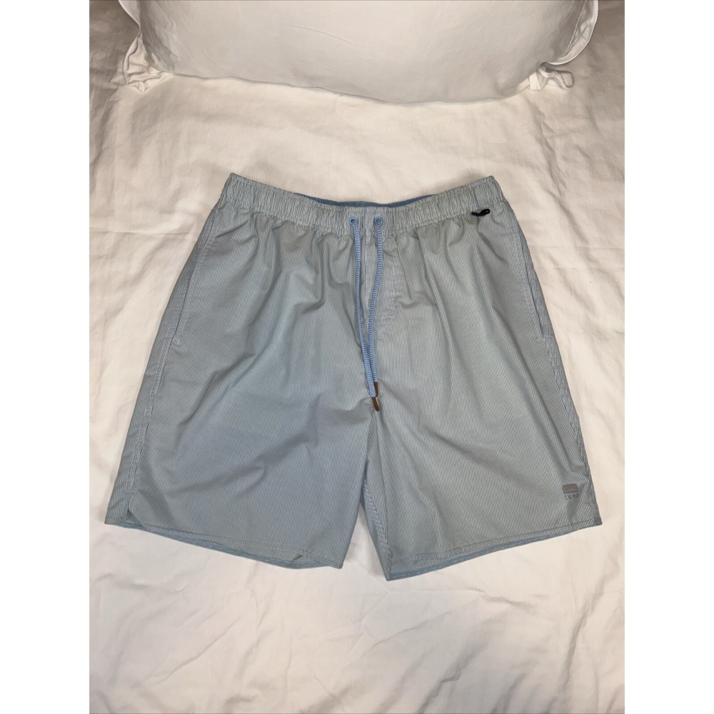 Cova swim trunks men's XL light blue and white pinstripe